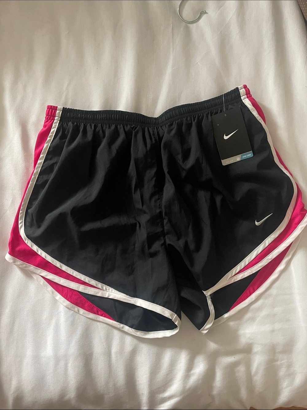 Nike Women's Dri-fit Black and Hot Pink Running Shorts with White Trim NWT